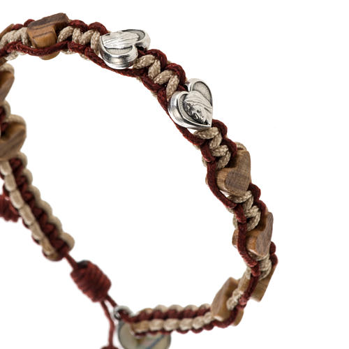 Medjugorje bracelet in olive wood, hearts and cord 6