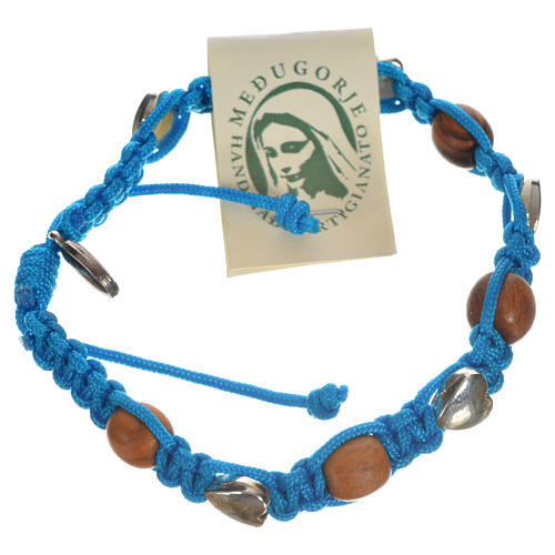 Bracelet Medjugorje bois d'olivier sur corde bleue 5