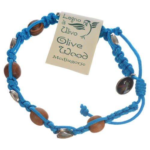 Bracelet Medjugorje bois d'olivier sur corde bleue 6