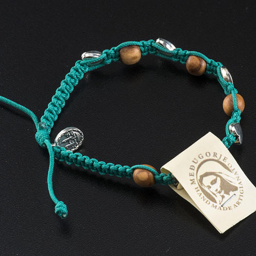 Medjugorje bracelet in olive wood with sea green cord 3