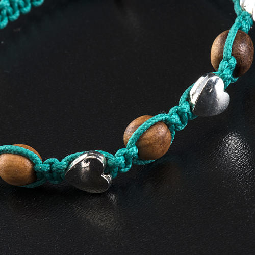 Medjugorje bracelet in olive wood with sea green cord 4