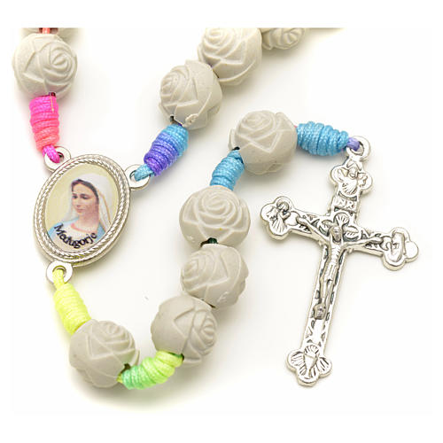 Medjugorje rosary with PVC roses and multicoloured cord 7