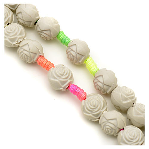 Medjugorje rosary with PVC roses and multicoloured cord 9