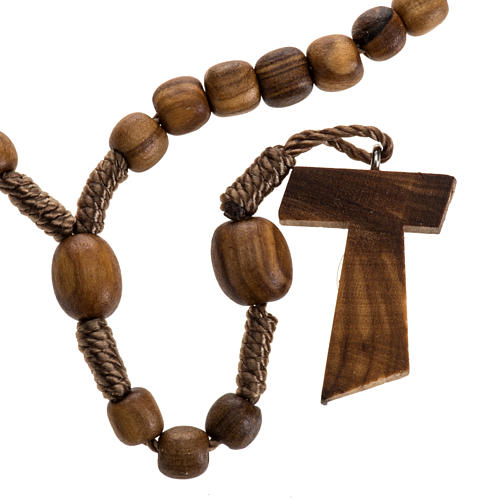 Medjugorje mini rosary in olive wood with Tau cross 1