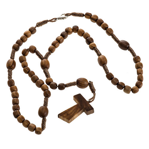 Medjugorje mini rosary in olive wood with Tau cross 2