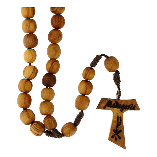 Medjugorje mini rosary in olive wood with Tau cross 1