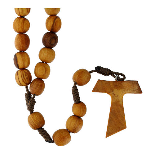 Medjugorje mini rosary in olive wood with Tau cross 2