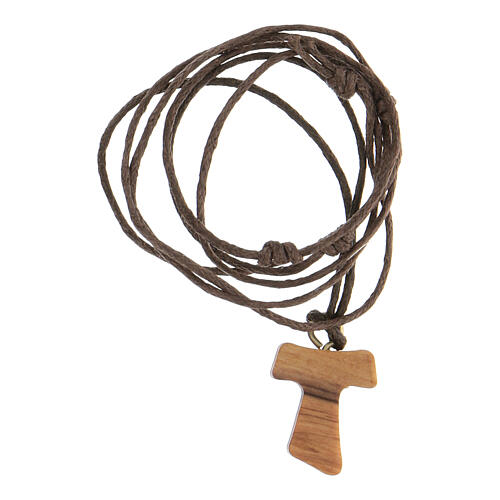 Medjugorje necklace in olive wood, Tau 3