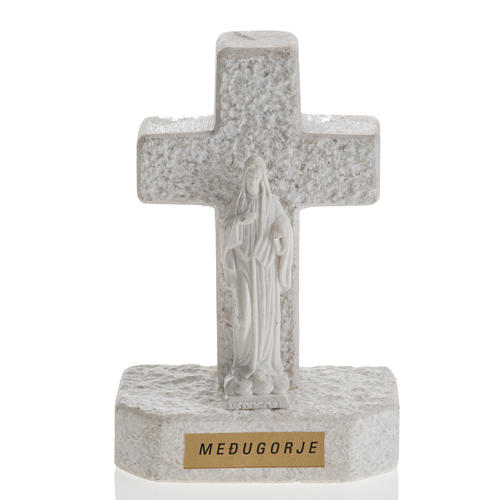Cruz Virgen de Medjugorje mármol blanco 1