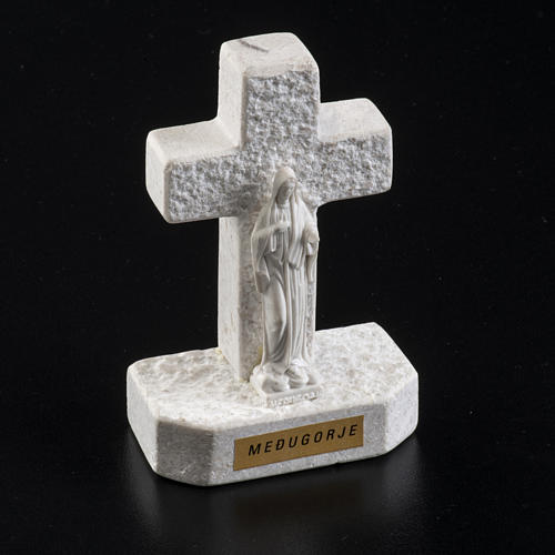 Cruz Virgen de Medjugorje mármol blanco 2