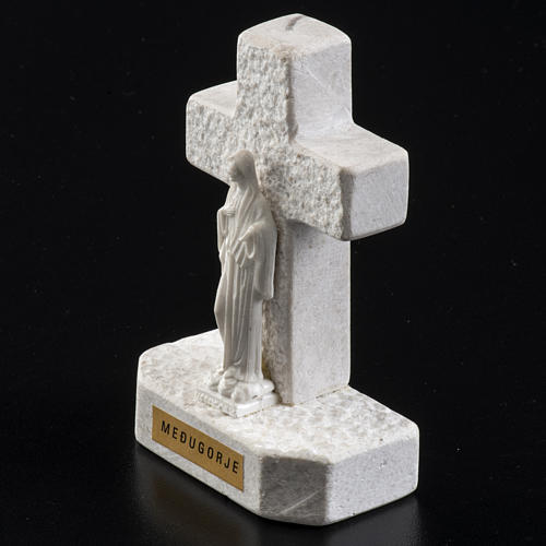 Cruz Virgen de Medjugorje mármol blanco 3