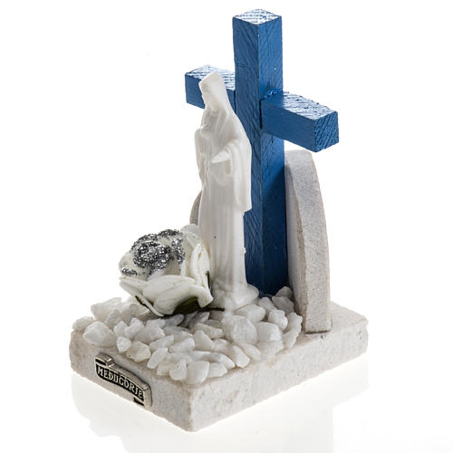 Cruz azul Medjugorje base mármore 8,5x5 cm 2