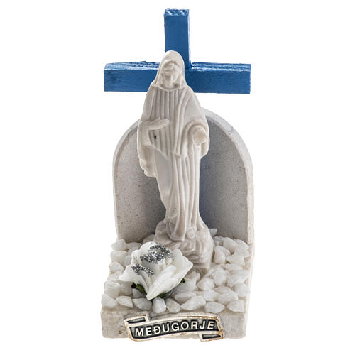 Medjugorje blue cross with marble base 12x6cm 1