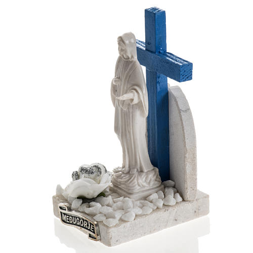 Medjugorje blue cross with marble base 12x6cm 2