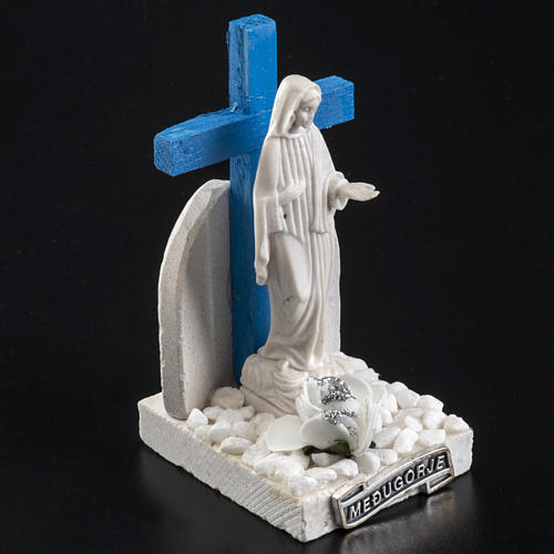 Medjugorje blue cross with marble base 12x6cm 3