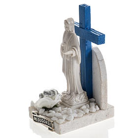 Croix bleue Medjugorje base marbre 12x6