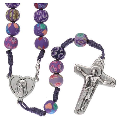 Medjugorje rosary in fimo, purple 1
