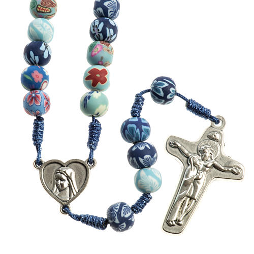 Medjugorje rosary in fimo, blue 1