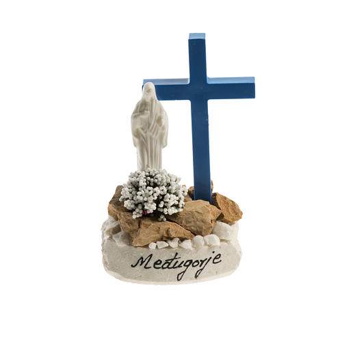 Figurka Madonna Medjugorje krzyż niebieski 1