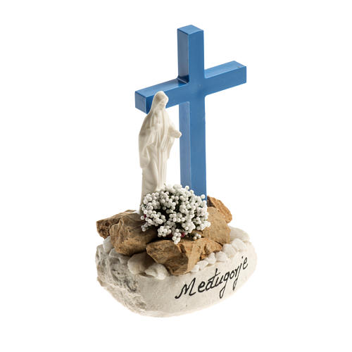 Figurka Madonna Medjugorje krzyż niebieski 2