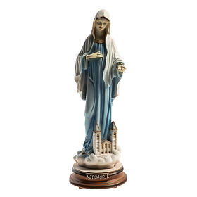 Estatua azul Reina de la Paz con iglesia Medjugorje 21 cm