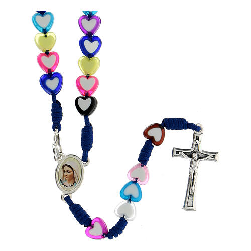 Medjugorje rosary in glass with coloured hearts 1