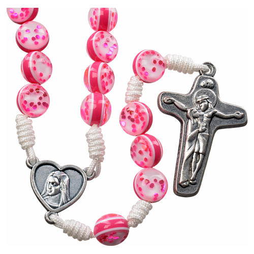 Rosary with Medjugorje soil in pink glass and cord 1