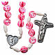 Rosary with Medjugorje soil in pink glass and cord s1