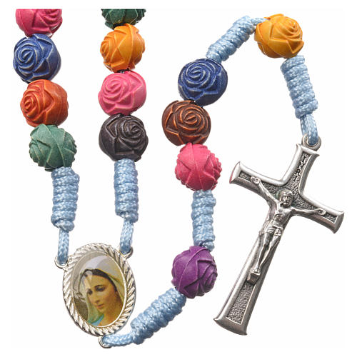Medjugorje rosary in PVC with roses and cord 1