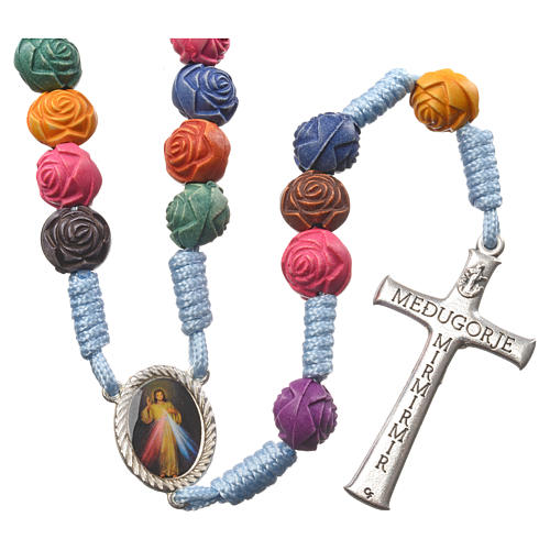 Medjugorje rosary in PVC with roses and cord 2