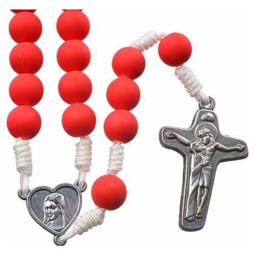 Medjugorje rosary in red fimo with Medjugorje soil 1