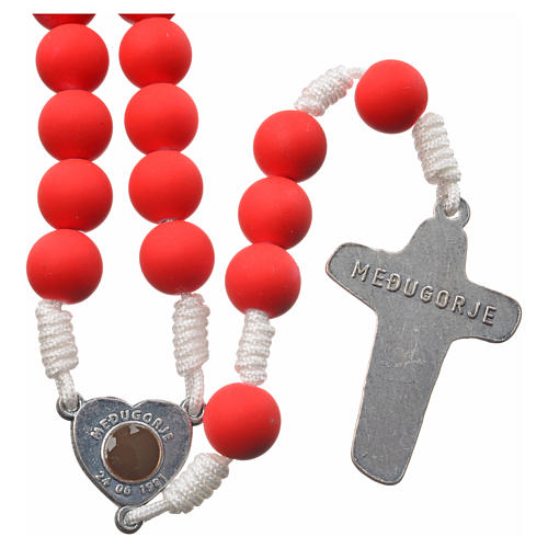 Medjugorje rosary in red fimo with Medjugorje soil 2