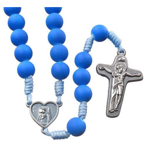 Medjugorje rosary in blue fimo with Medjugorje soil 1