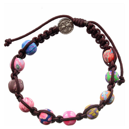Medjugorje bracelet in fimo with dark brown cord 2