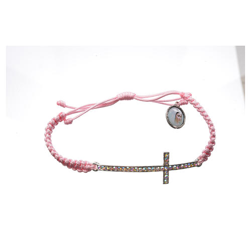 Medjugorje bracelet with pink cord and strass 3