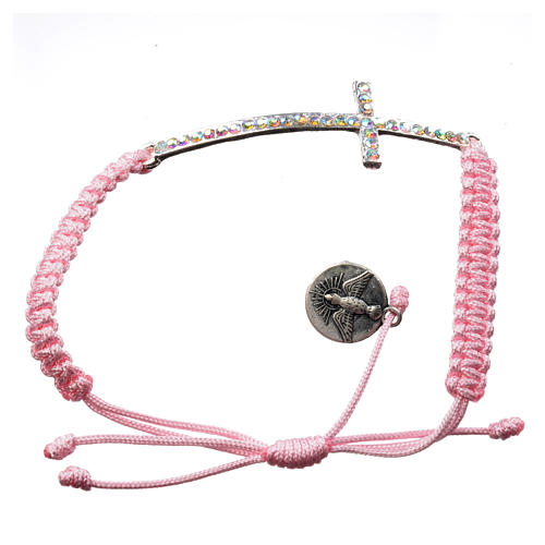 Bracelet Medjugorje corde rose et strass 4