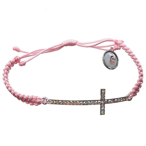 Bracelet Medjugorje corde rose et strass 1