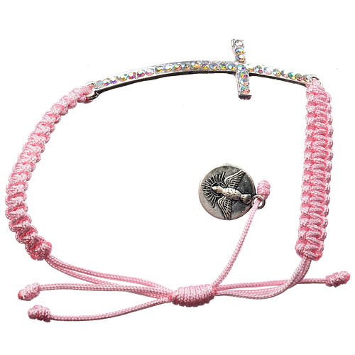 Bracelet Medjugorje corde rose et strass 2