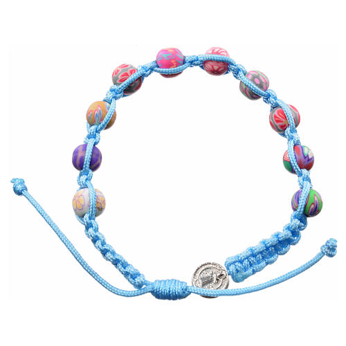 Medjugorje bracelet in fimo with light blue cord 1