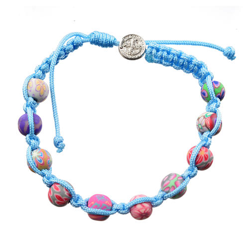Medjugorje bracelet in fimo with light blue cord 2