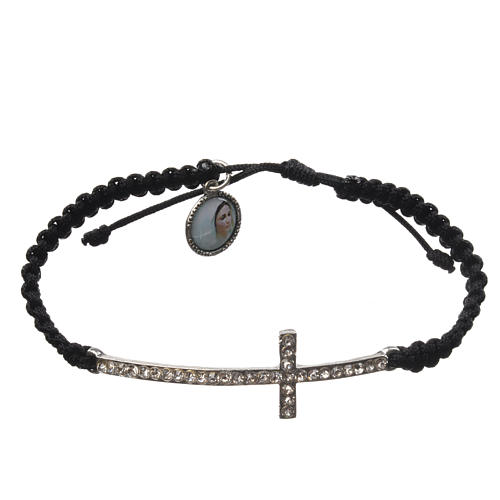 Medjugorje bracelet with black cord and strass grains 1