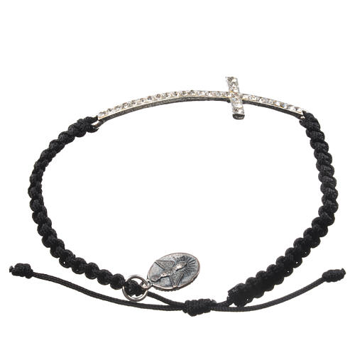 Medjugorje bracelet with black cord and strass grains 2