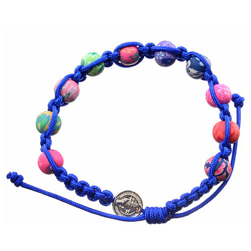 Medjugorje bracelet in fimo, blue cord 1