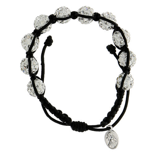 Medjugorje bracelet with cord and strass grains 2