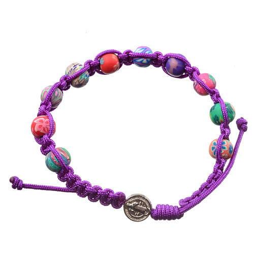 Bracelet Medjugorje fimo corde violette 1