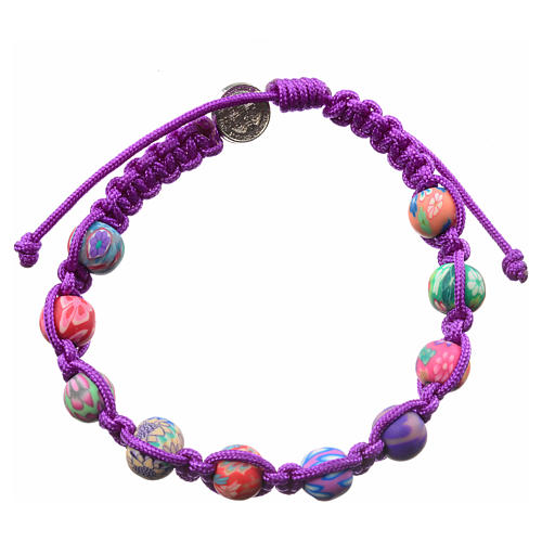 Medjugorje bracelet in fimo, purple cord 2