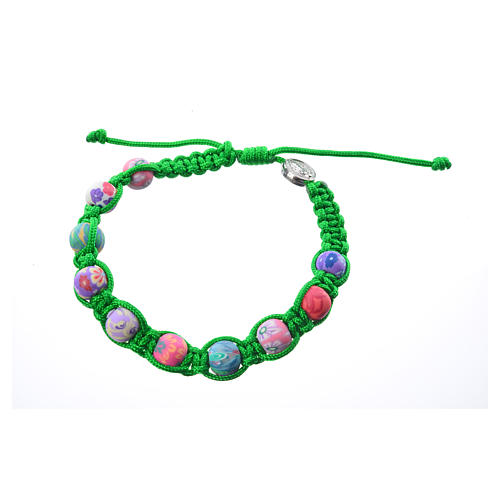 Medjugorje bracelet in fimo, green cord 2