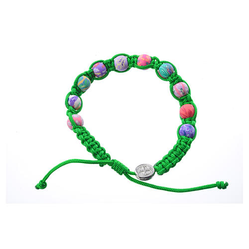 Medjugorje bracelet in fimo, green cord 1