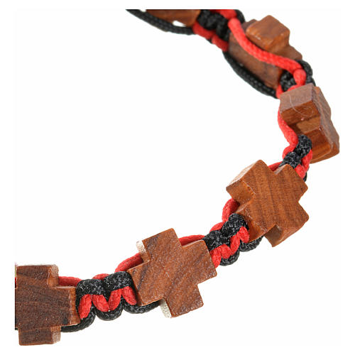 Olive wood crosses Medjugorje bracelet on black red cord 3