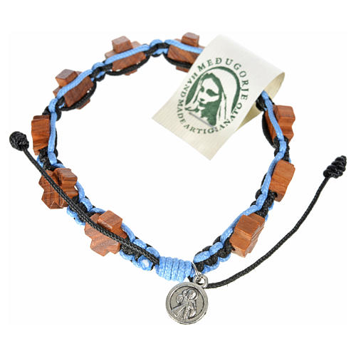 Medjugorje bracelet black blue cord, crosses olive wood 1